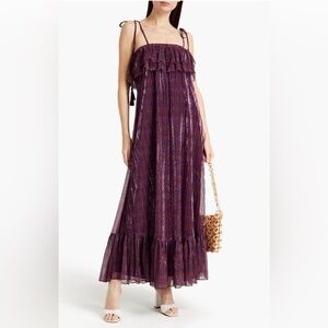 Antik Batik Lurex Ruffle Trim Maxi Dress, Purple Multi, Size M